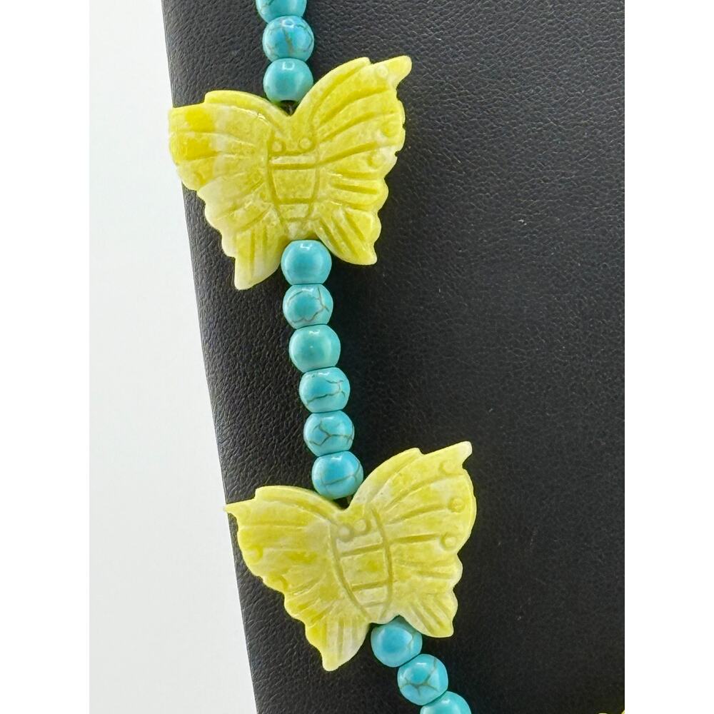 Turquoise, Carved Lemon Jade Butterfly Necklace Navajo Mary Winona Roanhorse - Picture 2 of 3
